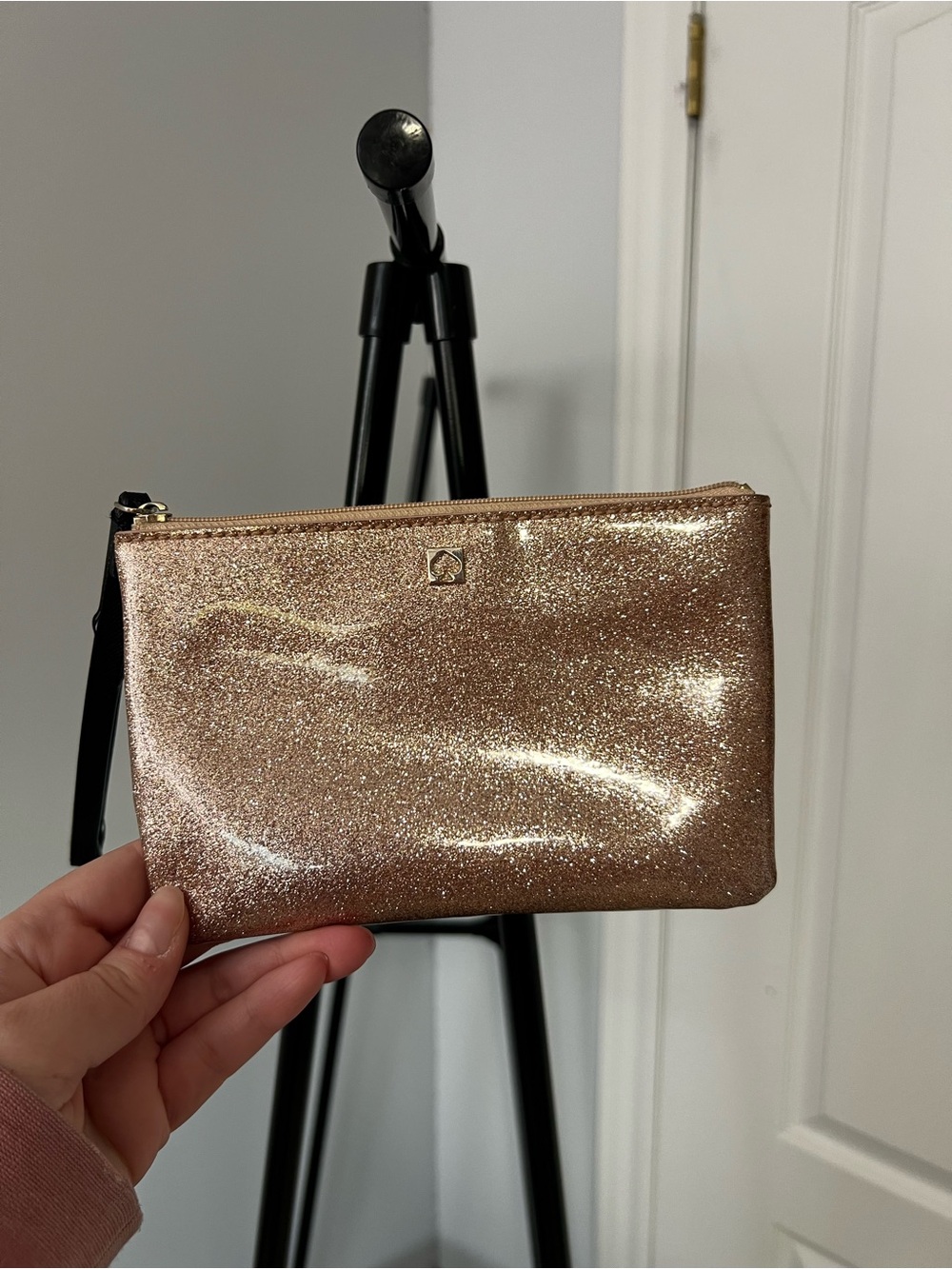 Kate Spade Rose Gold Glitter Wristlet Clutch Pouch Evening Bag